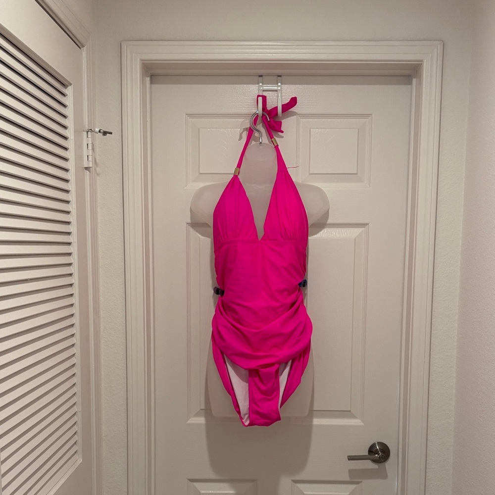Elegant Pink Halter One Piece Swimsuit.  New. Never worn.